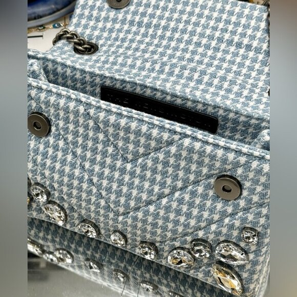🆕 KURT GEIGER LONDON 🧿 NWOT Blue & White Houndstooth Kensington Bag, Crystals - Picture 13 of 16